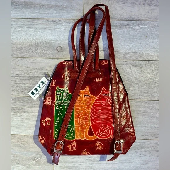 Leather Backpack | Cat Print - Picture 2 of 7